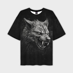 Мужская футболка oversize 3D Волк - grunge style