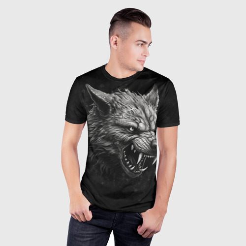 Мужская футболка 3D Slim Волк - grunge style, цвет 3D печать - фото 3