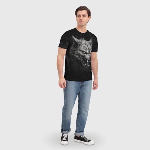 Мужская футболка 3D Волк - grunge style, цвет 3D печать - фото 5