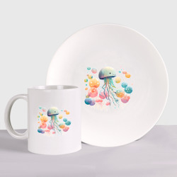 Набор: тарелка + кружка Весёлая медуза