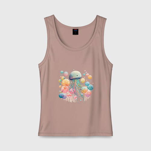 Женская майка хлопок Весёлая медуза, цвет пыльно-розовый