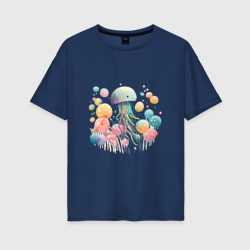 Женская футболка хлопок Oversize Весёлая медуза