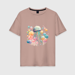 Весёлая медуза – Женская футболка хлопок Oversize с принтом купить со скидкой в -16%
