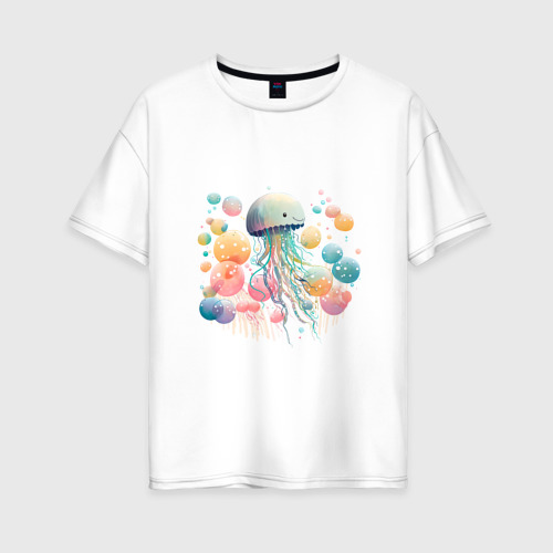Женская футболка оверсайз из хлопка с принтом Весёлая медуза, вид спереди №1