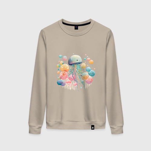 Женский свитшот хлопок Весёлая медуза, цвет миндальный
