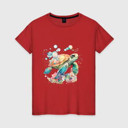 Женская футболка хлопок Морская черепаха в пузырях