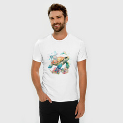Мужская футболка хлопок Slim Морская черепаха в пузырях - фото 2