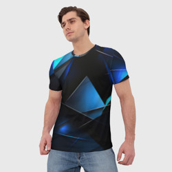 Мужская футболка 3D Blue black texture - фото 2