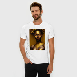 Мужская футболка хлопок Slim Красивая африканская девушка в золотой фольге - нейросеть - фото 2