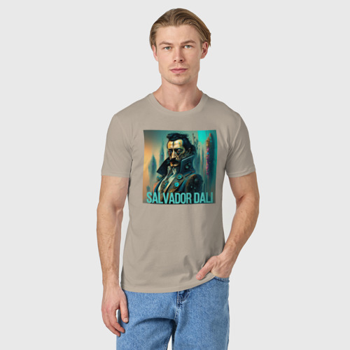 Мужская футболка хлопок Сальвадор Дали в стиле Киберпанк - нейросеть, цвет миндальный - фото 3