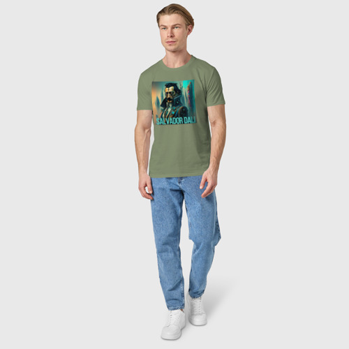 Мужская футболка хлопок Сальвадор Дали в стиле Киберпанк - нейросеть, цвет авокадо - фото 5