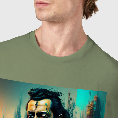 Мужская футболка хлопок Сальвадор Дали в стиле Киберпанк - нейросеть, цвет авокадо - фото 6