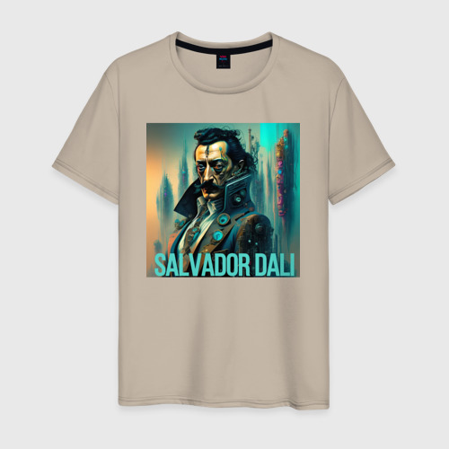 Мужская футболка хлопок Сальвадор Дали в стиле Киберпанк - нейросеть, цвет миндальный