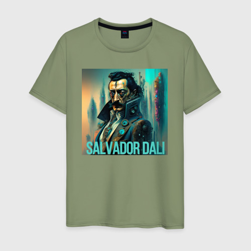 Мужская футболка хлопок Сальвадор Дали в стиле Киберпанк - нейросеть, цвет авокадо