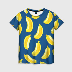 Женская футболка 3D Бананы на синем фоне