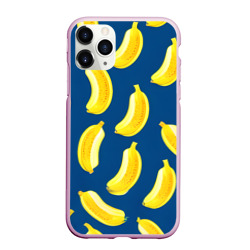 Чехол для iPhone 11 Pro Max матовый Бананы на синем фоне