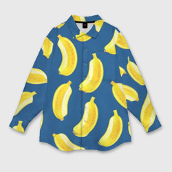 Женская рубашка oversize 3D Бананы на синем фоне