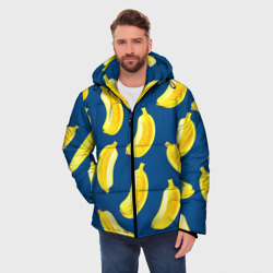 Мужская зимняя куртка 3D Бананы на синем фоне - фото 2