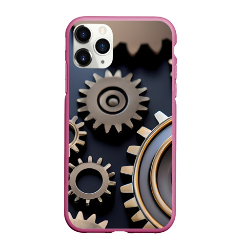 Чехол для iPhone 11 Pro Max матовый Механика и шестерёнки, цвет малиновый