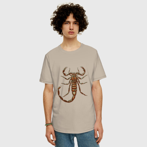 Мужская футболка хлопок Oversize Скорпион новый вариант, цвет миндальный - фото 3