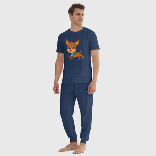 Мужская пижама хлопок Мультяшный чихуахуа, цвет темно-синий - фото 5