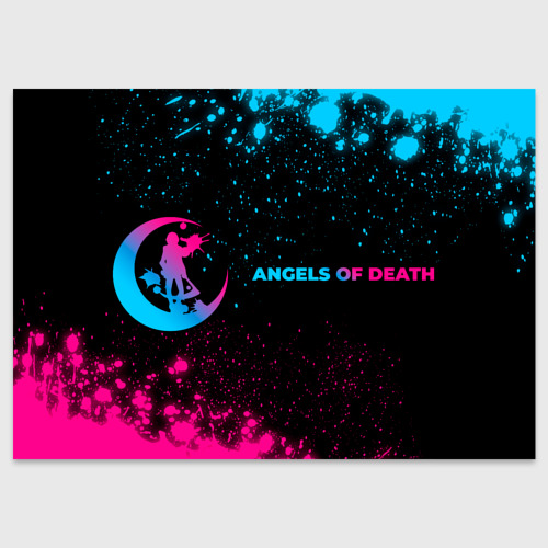 Поздравительная открытка Angels of Death - neon gradient: надпись и символ, цвет белый