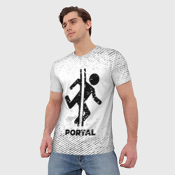 Мужская футболка 3D Portal с потертостями на светлом фоне - фото 2