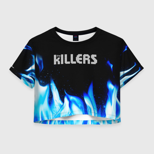 Женская футболка Crop-top 3D The Killers blue fire, цвет 3D печать