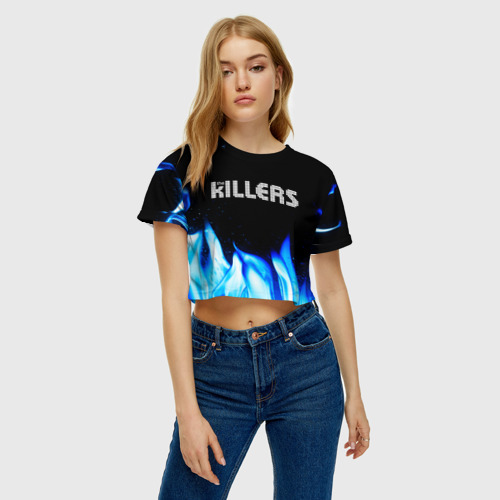 Женская футболка Crop-top 3D The Killers blue fire, цвет 3D печать - фото 4