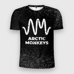 Мужская футболка 3D Slim Arctic Monkeys с потертостями на темном фоне