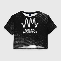 Женская футболка Crop-top 3D Arctic Monkeys с потертостями на темном фоне