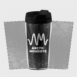 Термокружка-непроливайка Arctic Monkeys с потертостями на темном фоне - фото 2