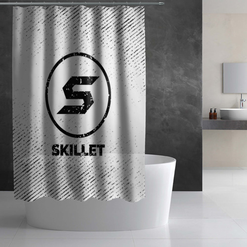 Штора 3D для ванной Skillet с потертостями на светлом фоне - фото 3