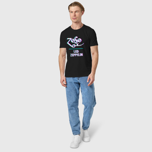 Мужская футболка хлопок Led Zeppelin glitch rock, цвет черный - фото 5