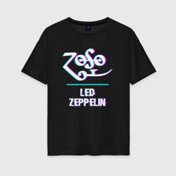 Женская футболка хлопок Oversize Led Zeppelin glitch rock