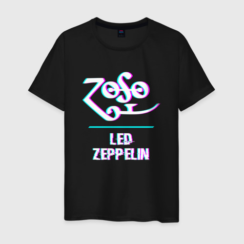 Мужская футболка хлопок Led Zeppelin glitch rock, цвет черный