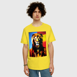 Мужская футболка хлопок Oversize Модный лев - нейросеть - мода - фото 2