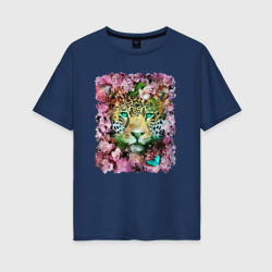 Женская футболка хлопок Oversize Леопард и цветы