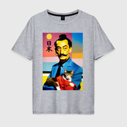 Мужская футболка хлопок Oversize Salvador Dali and cat - Japan style