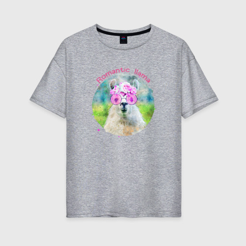 Женская футболка хлопок Oversize с принтом Romantic llama, вид спереди #2