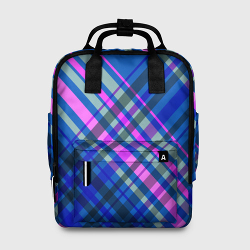 Женский рюкзак 3D Синий ассиметричный узор с розовыми косыми полосами
