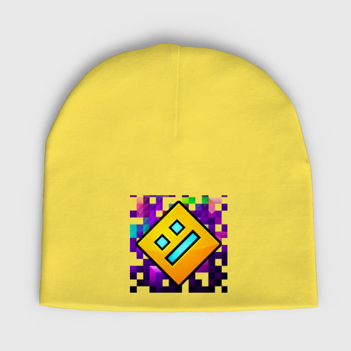 Детская шапка демисезонная с принтом Geometry Dash pixel, вид спереди №1