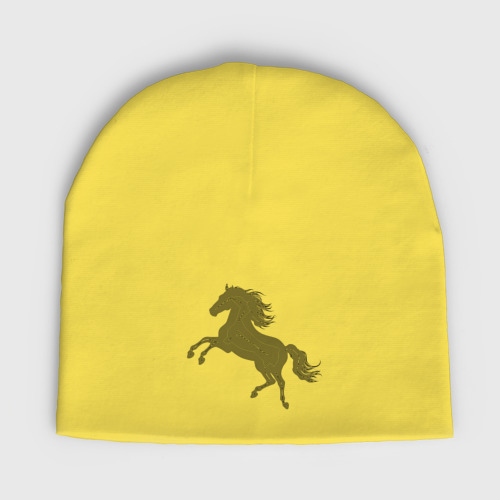 Детская шапка демисезонная с принтом Конь линиями, вид спереди №1