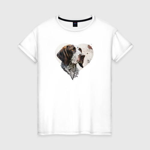 Женская футболка из хлопка с принтом Навсегда в сердце: пойнтер, вид спереди №1