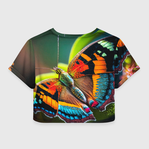 Женская футболка Crop-top 3D Текстура многоцветной бабочки, цвет 3D печать - фото 2