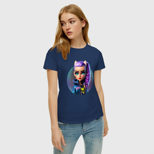 Женская футболка хлопок Девочка-волк, цвет темно-синий - фото 3