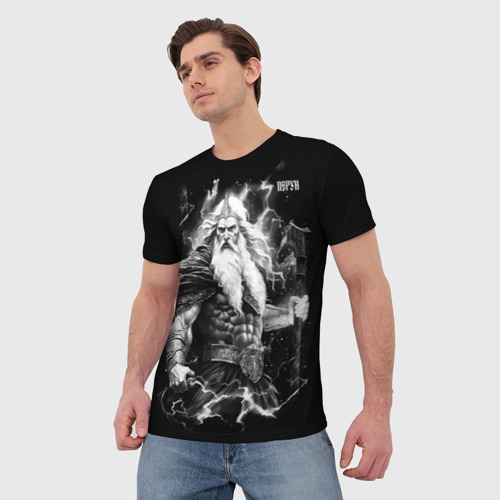Мужская футболка 3D с принтом Перун - Бог громовержец, фото на моделе #1