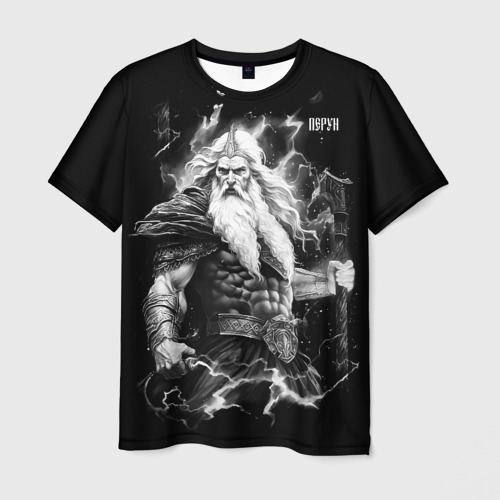 Мужская футболка 3D с принтом Перун - Бог громовержец, вид спереди #2