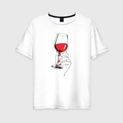 Бокал красного вина – Женская футболка хлопок Oversize с принтом купить со скидкой в -16%