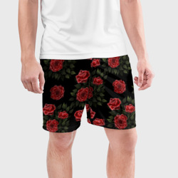 Мужские шорты спортивные Красные розы на черном - паттерн - фото 2